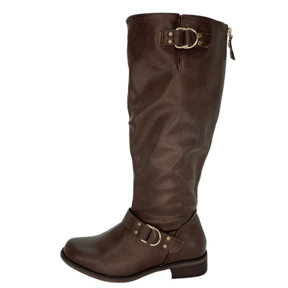 XOXO Minkler Brown Faux Leather Knee High Wide Calf Womens Boots Size 5.5W - Picture 2 of 11